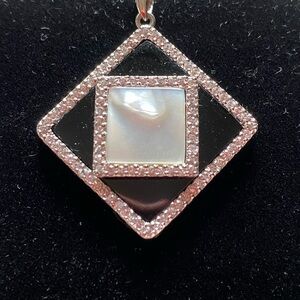 Fashion black and mother of pearl w crystals square pendant 1 " square.